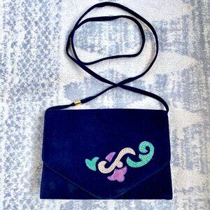 Vintage 80s Ingledews Black Suede Crossbody Handbag